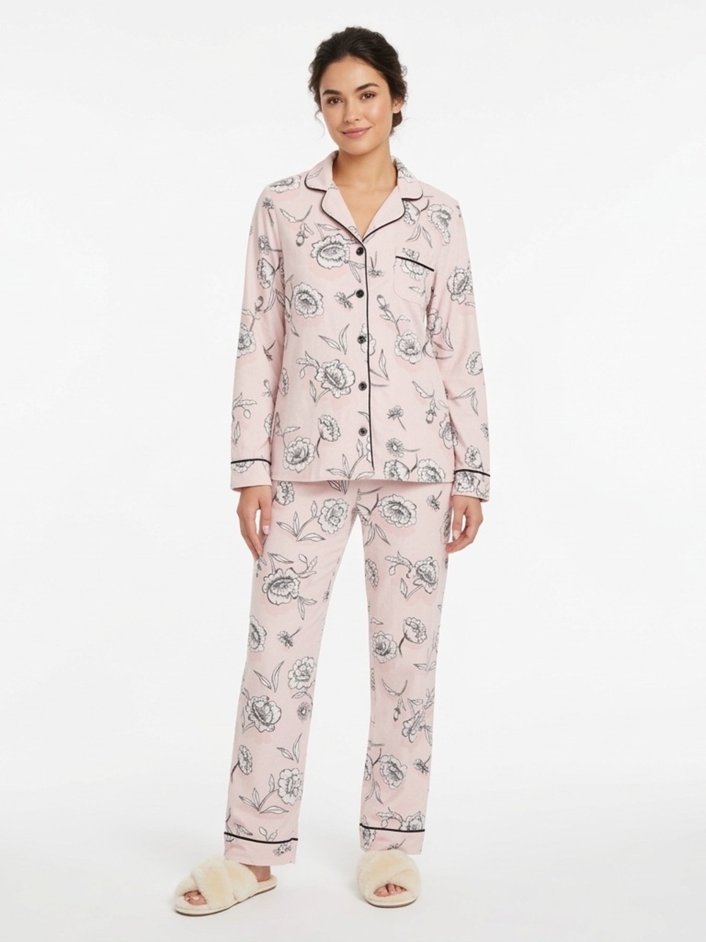 PJ Salvage Womens Pajama Set Pink Floral Rib Knit Size S